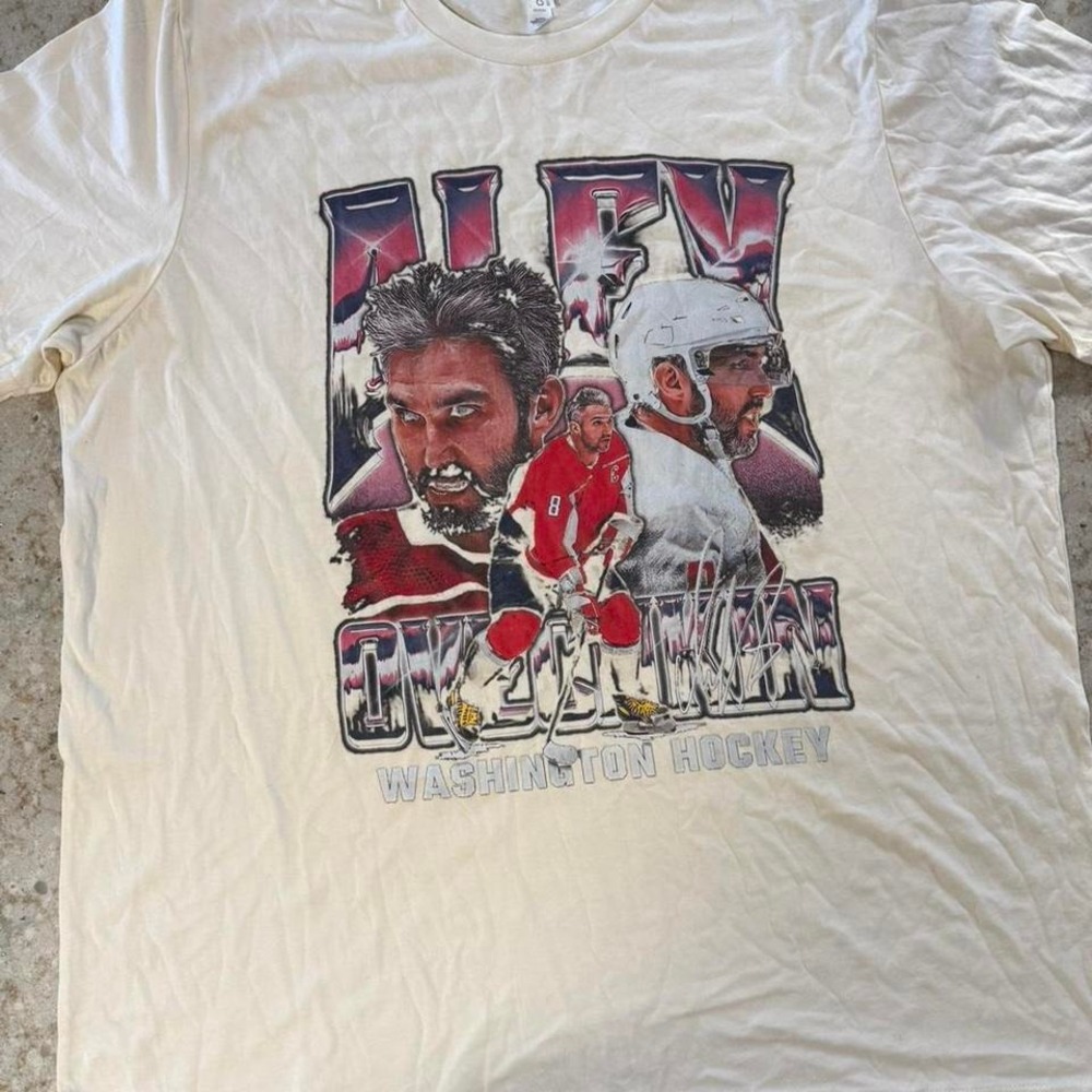 Alexander Ovechkin Bella Canvas Washington Hockey white t-shirt Size XXL